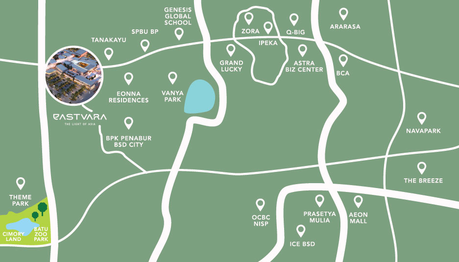 lokasi eastvara - eastvara bsd - Lokasi Mall EASTVARA BSD